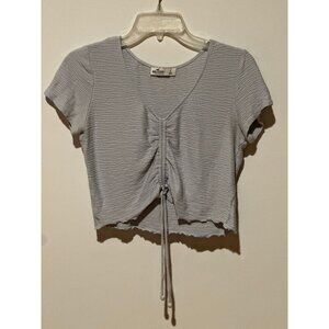 Hollister Shirt Womens Large Blue V Neck String Short Sleeve Cropped